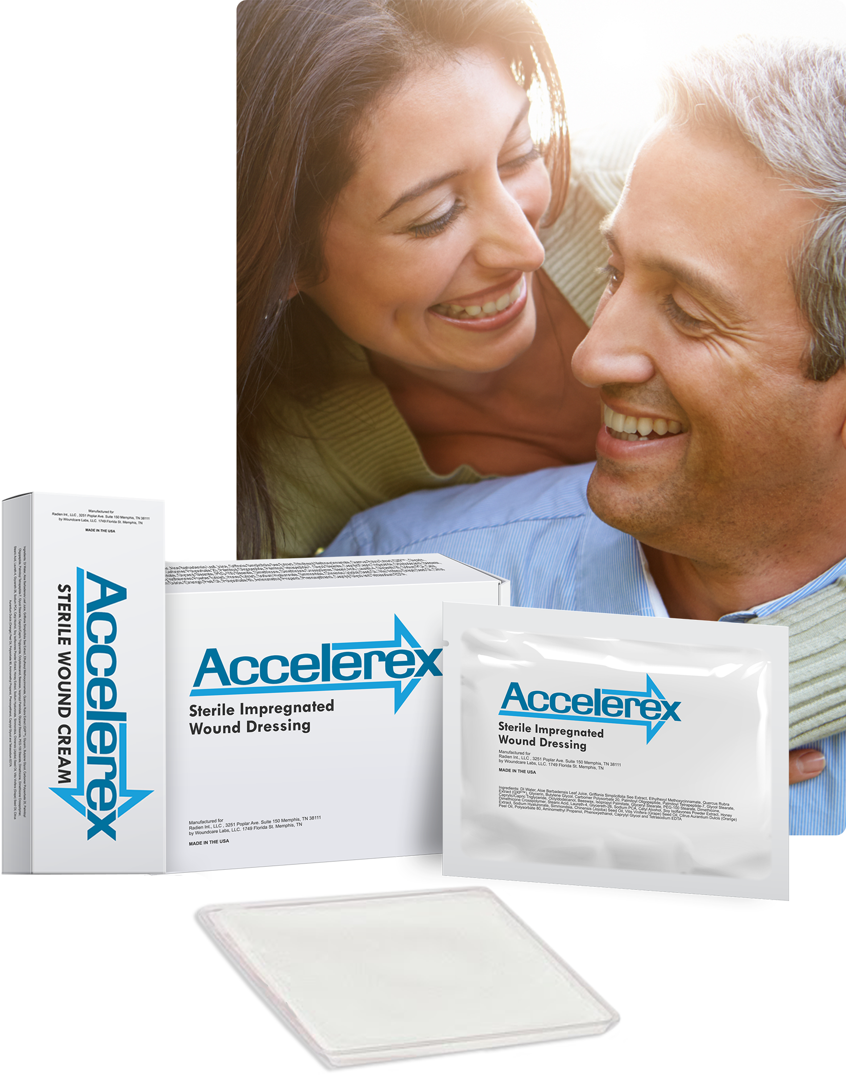 Accelerex products overlaid on photo of couple smiling
